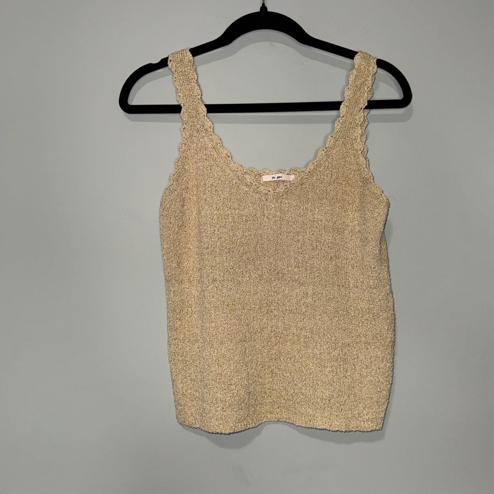 Mi Ami Womens XL Tan Knit Tank Top Scalloped Crochet‎ Trim Textured Sleeveless